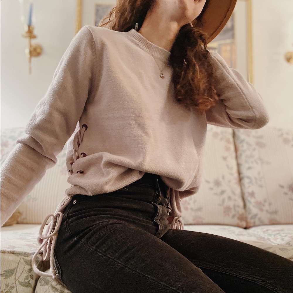 Blush/tan sweater with lace-up sides